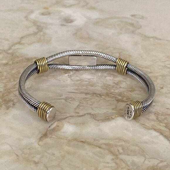 925 Sterling Silver, Brass & Black Enamel Unisex Cuff Bracelet 29g - Picture 7 of 10